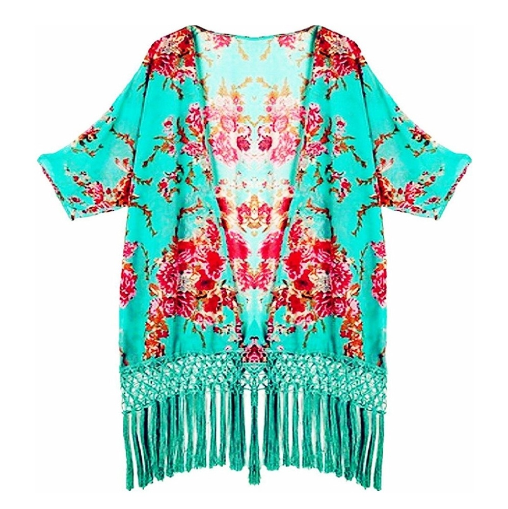 Green Floral Tassel Cover up - Picture 8 of 8